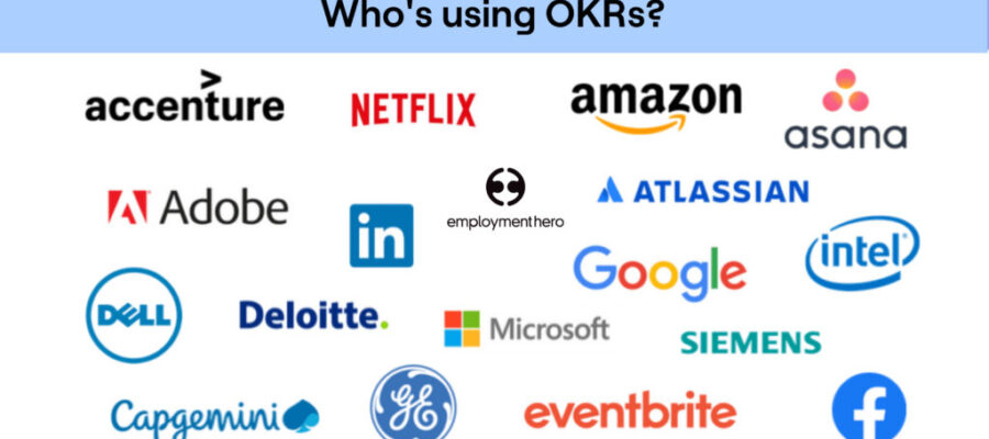 Companies using OKRs with logos including facebook and google.